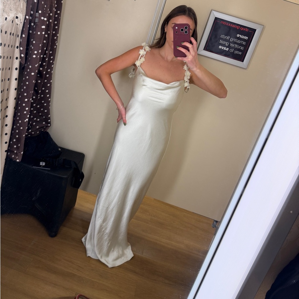 Caroline Constas Satin Dress with Floral Strap Detail - Picture 3 of 6